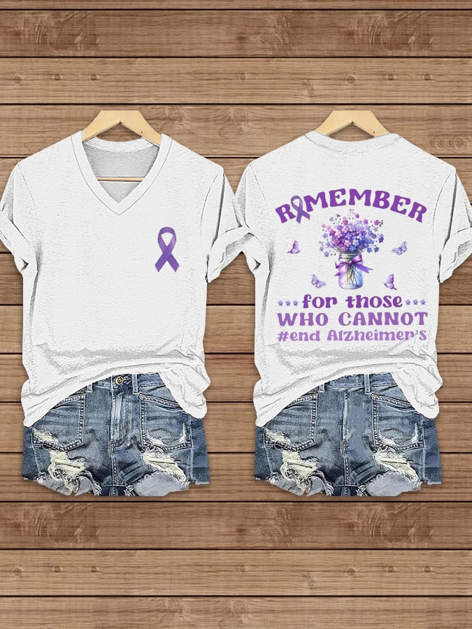 Women's Remember For Those Who Cannot Alzheimers Support V-Neck Tee