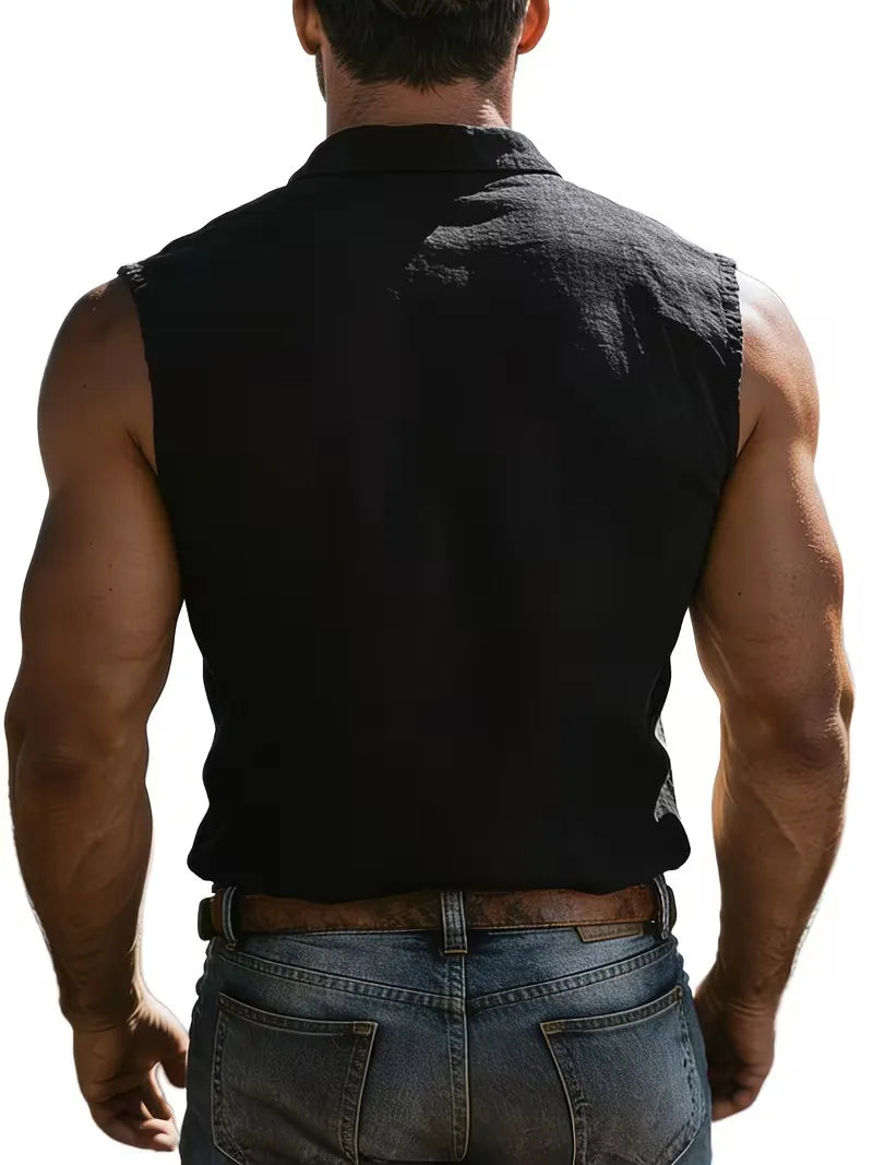 Men's Breathable Cotton-Linen Henley Casual Vest