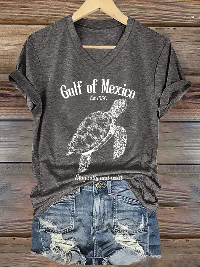 Women's Retro Gulf Of Mexico Stay Salty And Resist Est 1550 Print T-Shirt
