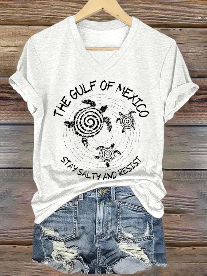 Women's Gulf Of Mexico Printed V Neck T-shirt