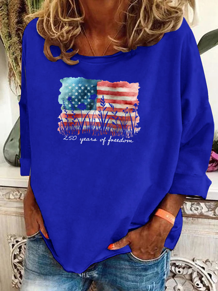 Women's Watercolor 250 Years Of Freedom Pattern Long Sleeve T-Shirt