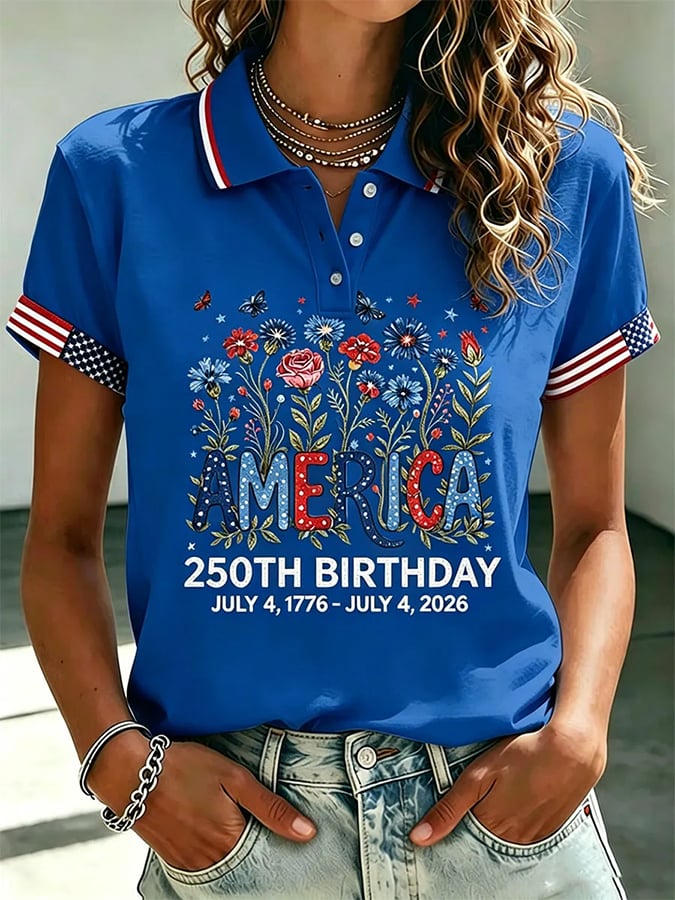 Women's 250 Years Of Freedom Flower Art Print  T-shirt
