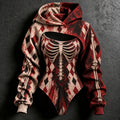 Women's Halloween Bloody Skull Diamond Pattern Print Hoodie Two Piece Set