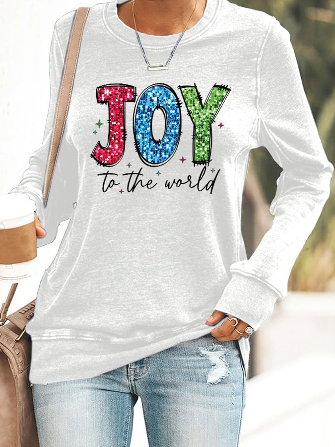 Retro Christmas Joy To The World Print Sweatshirt