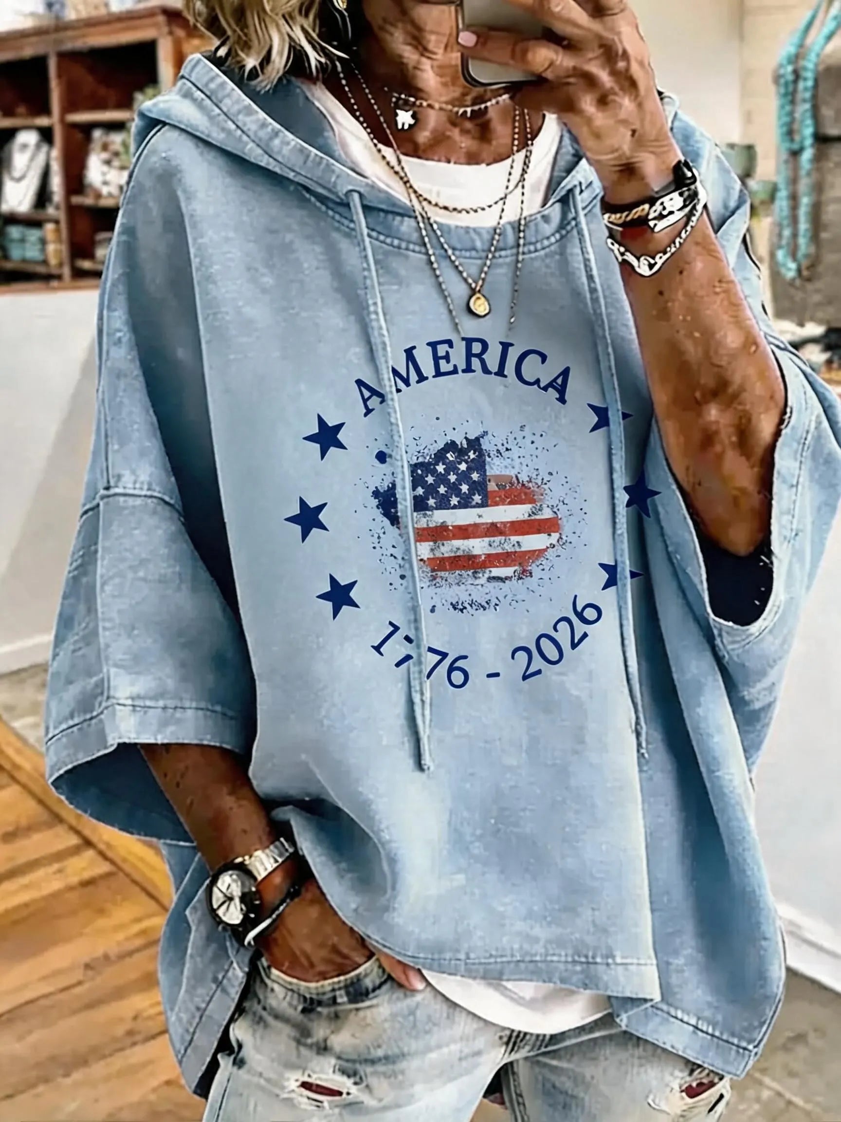Women's Anniversary Flag Print Oversized Hoodie