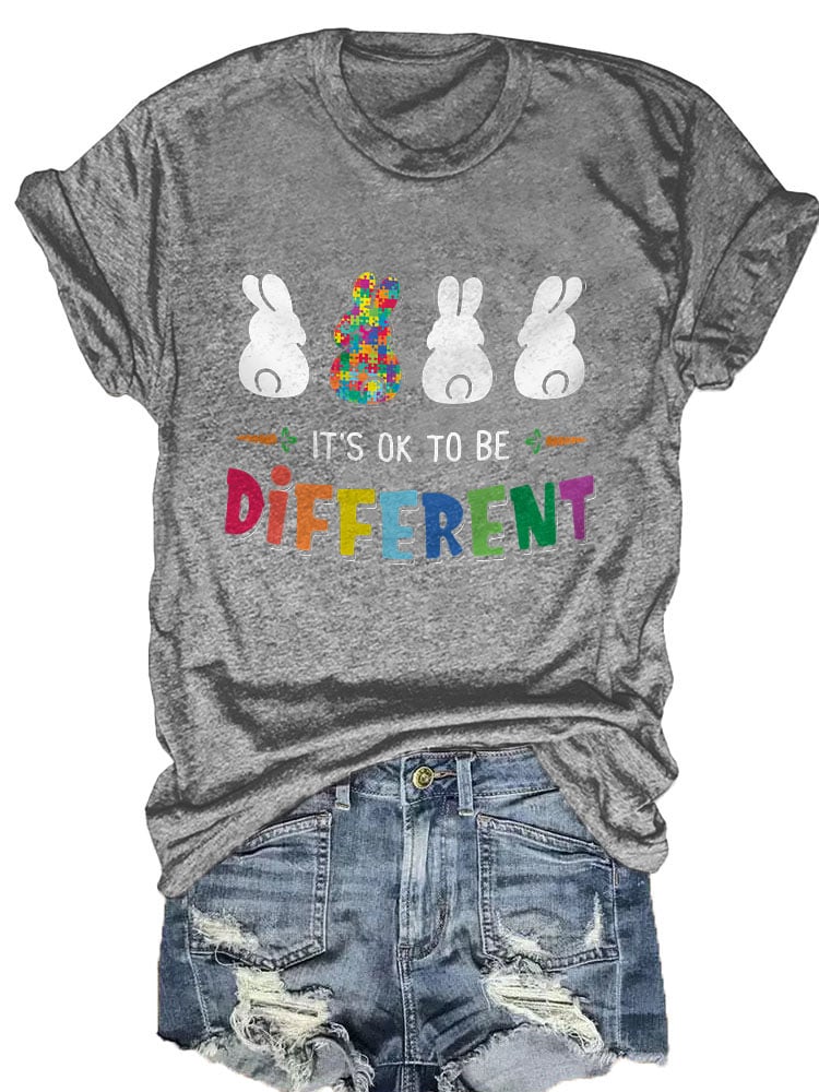 Autism Awareness Bunny It's Ok To Be Different Print T-Shirt