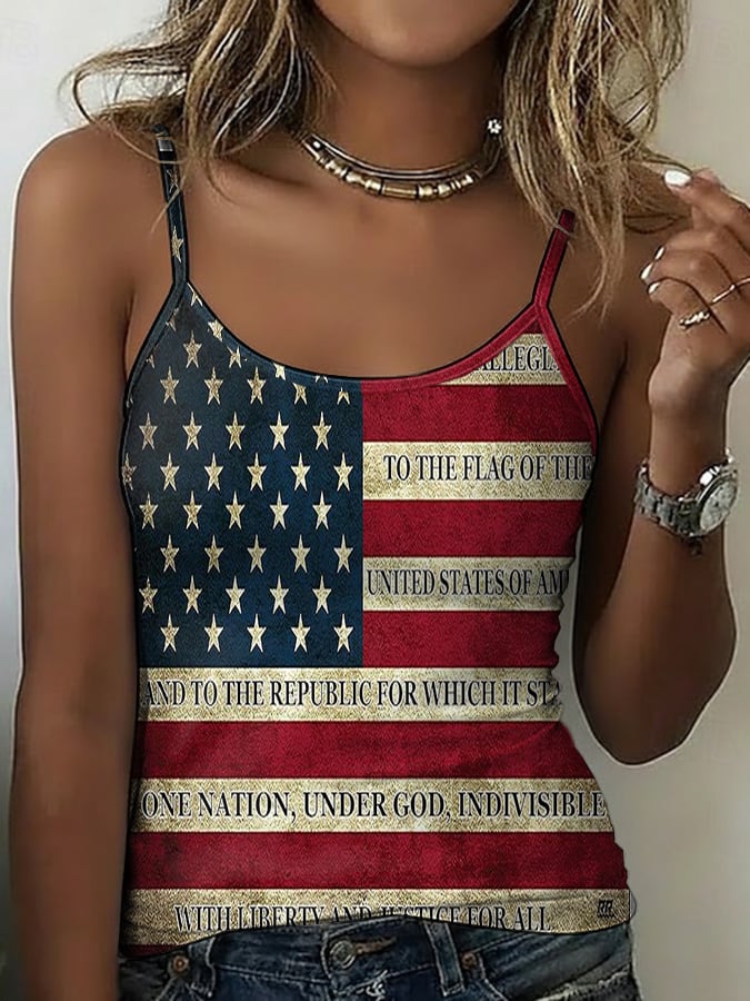 Women's Pledge of Allegiance Print Spaghetti Strap Tank Top