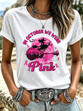 Ladies' Pink Art Flower Casual T-Shirt