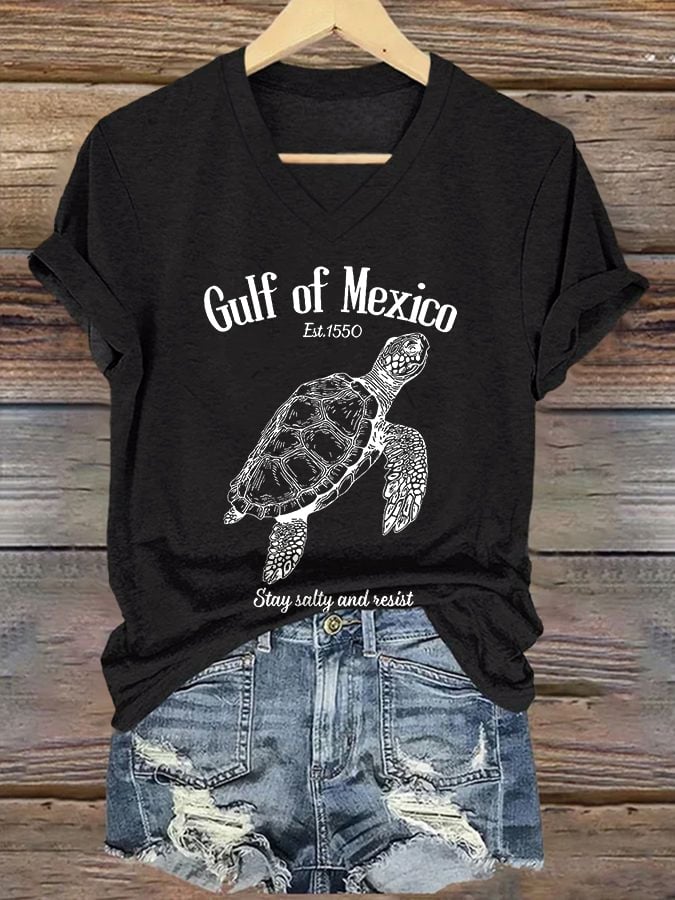 Women's Retro Gulf Of Mexico Stay Salty And Resist Est 1550 Print T-Shirt