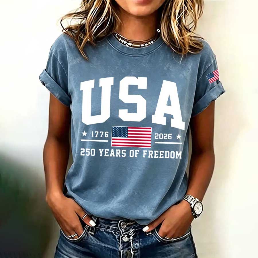 Women'S  America Flag Printed Casual T-Shirt
