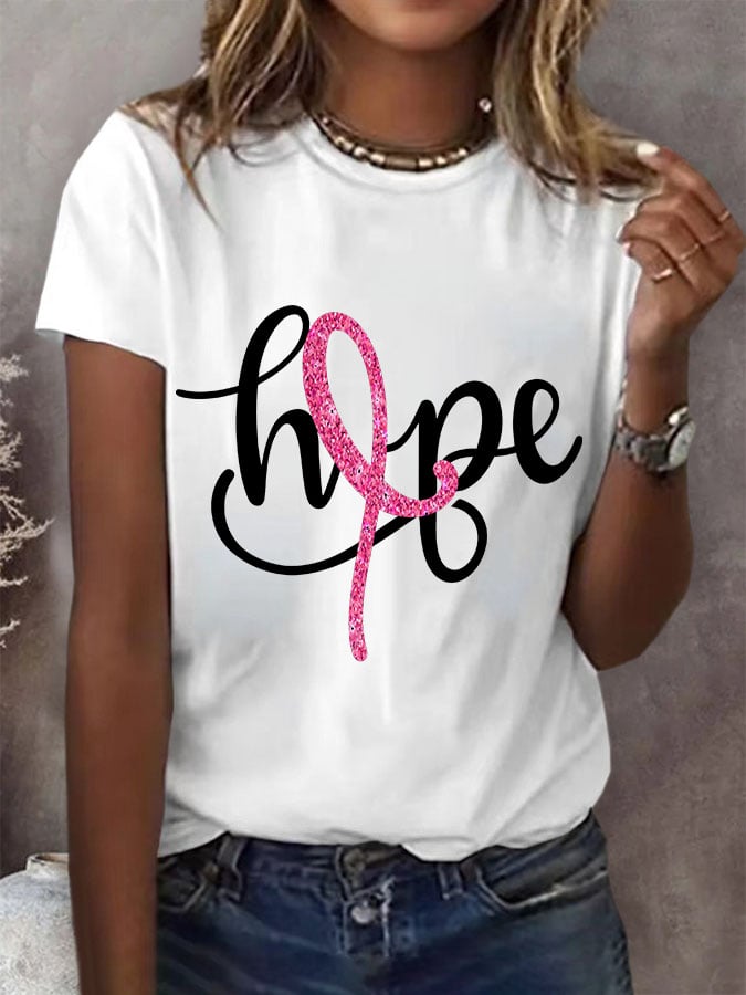 Women's Breast Cancer Hope Pink Ribbon Printed Short-Sleeved T-Shirt
