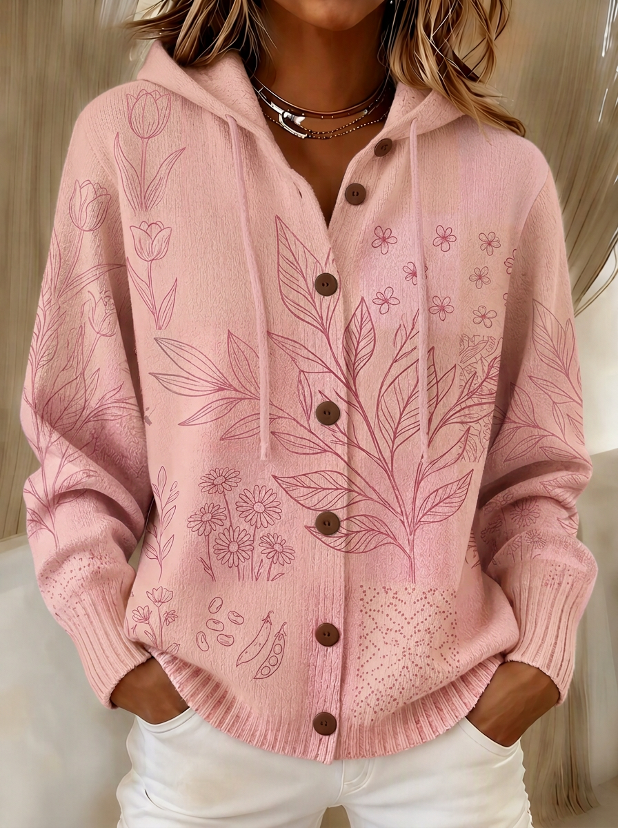 Women's Breast Cancer Awareness Pink Floral Plaid Printed Cardigan
