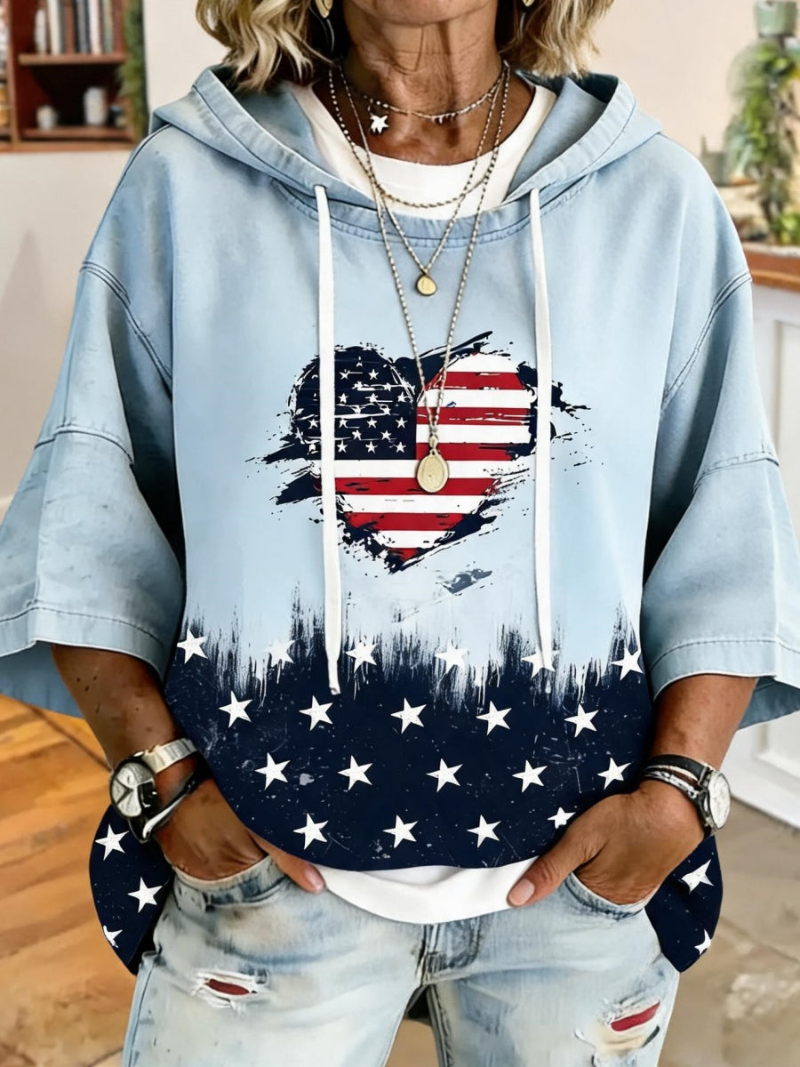 USA Love Star Print Hoodie