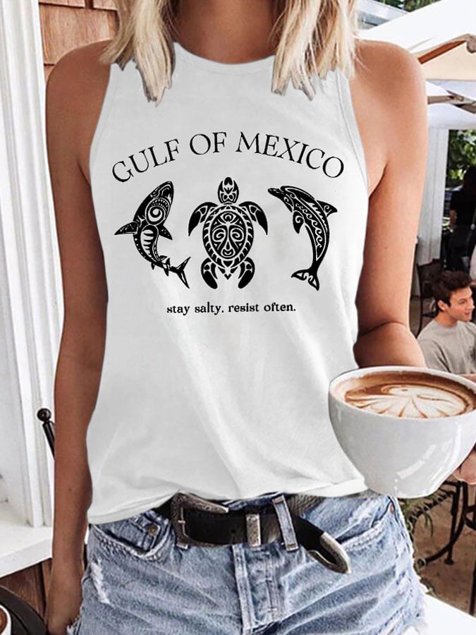 Women’s Retro Gulf Of Mexico Stay Salty Resist Often Print Tank Top