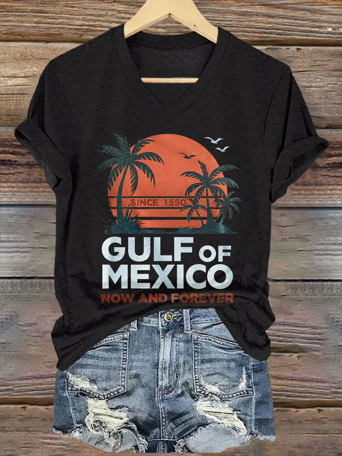 V-neck Retro Gulf Of Mexico Since 1550 Now And Forever Print T-Shirt