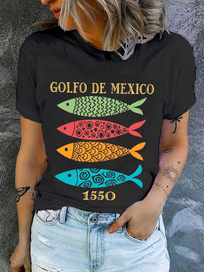 Women's Gulf of Mexico Print Round Neck T-Shirt