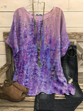 Women's Purple Floral Print Round Neck Casual Shirt