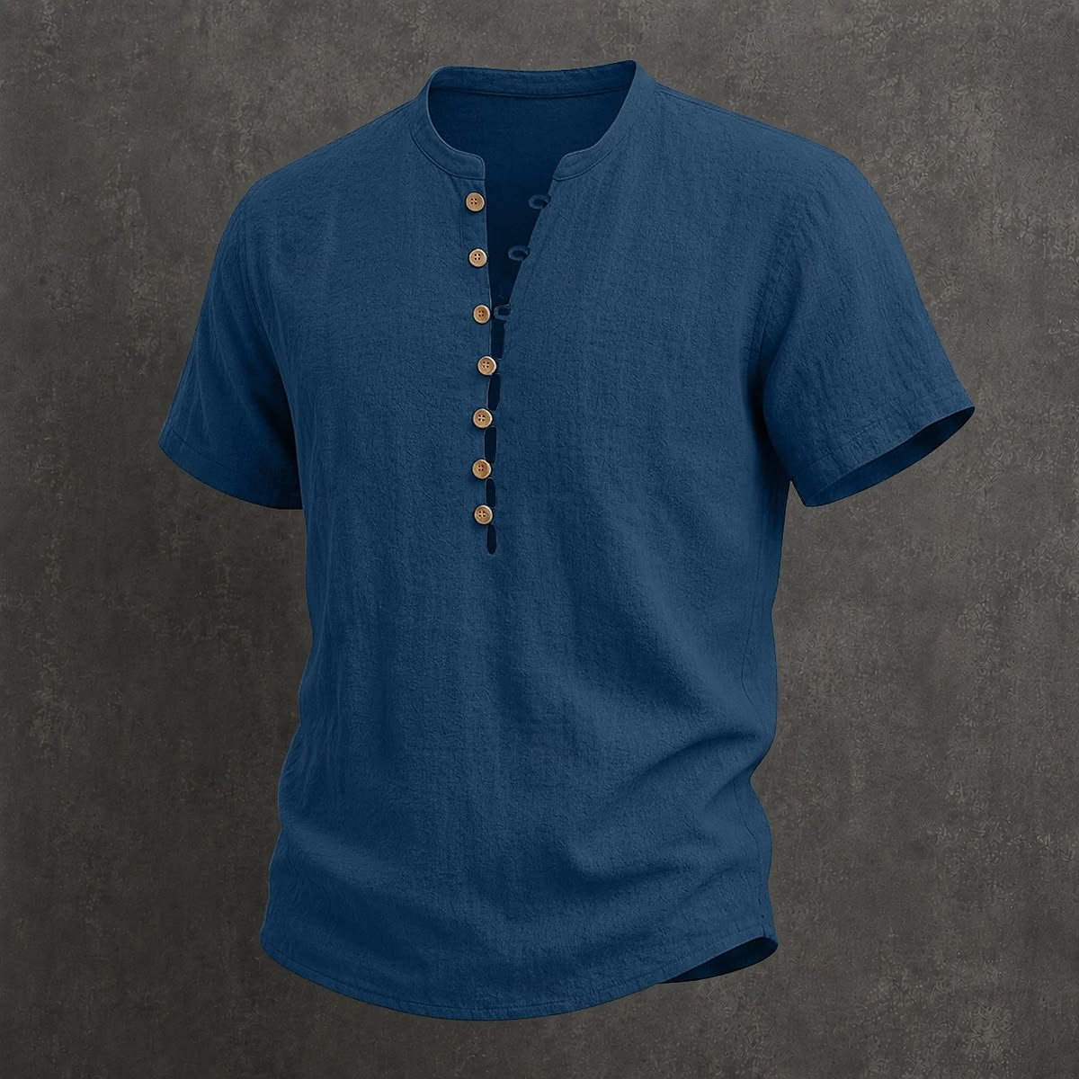 Men's Linen Short Sleeve Henley  T-Shirt