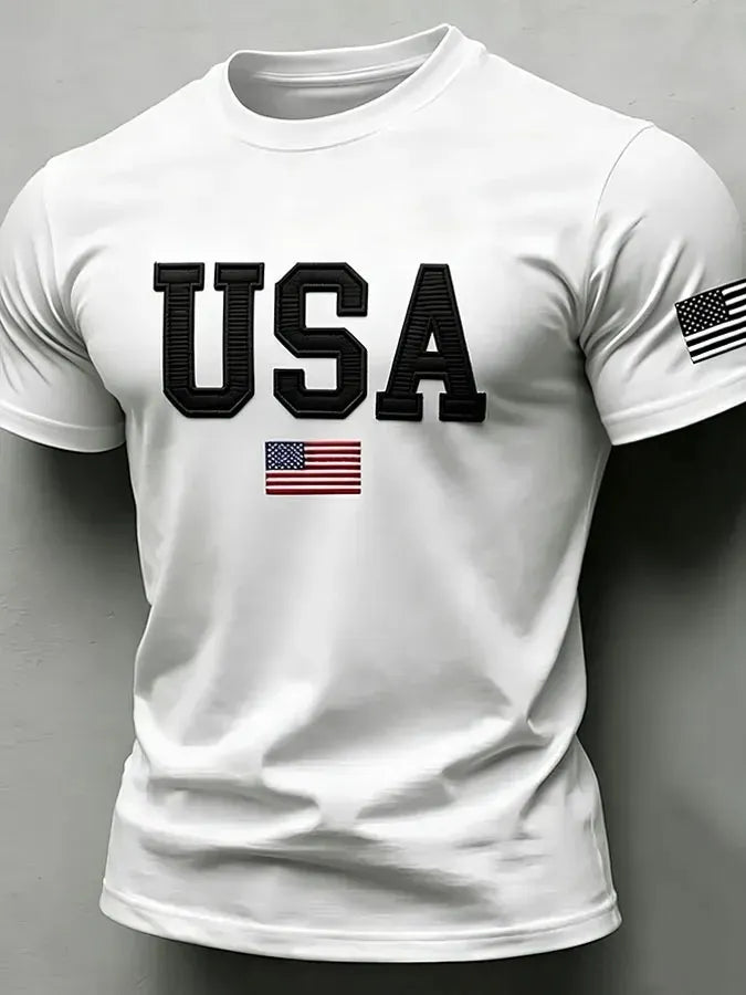 American Flag Independence Day Celebration Classic Pattern 100% Cotton T-Shirt
