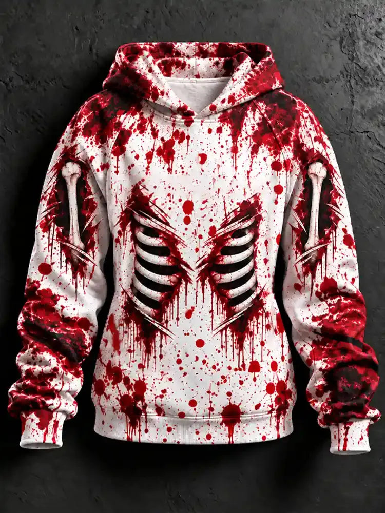 Women's Halloween Gothic Blood-stained Skeleton Hoodie