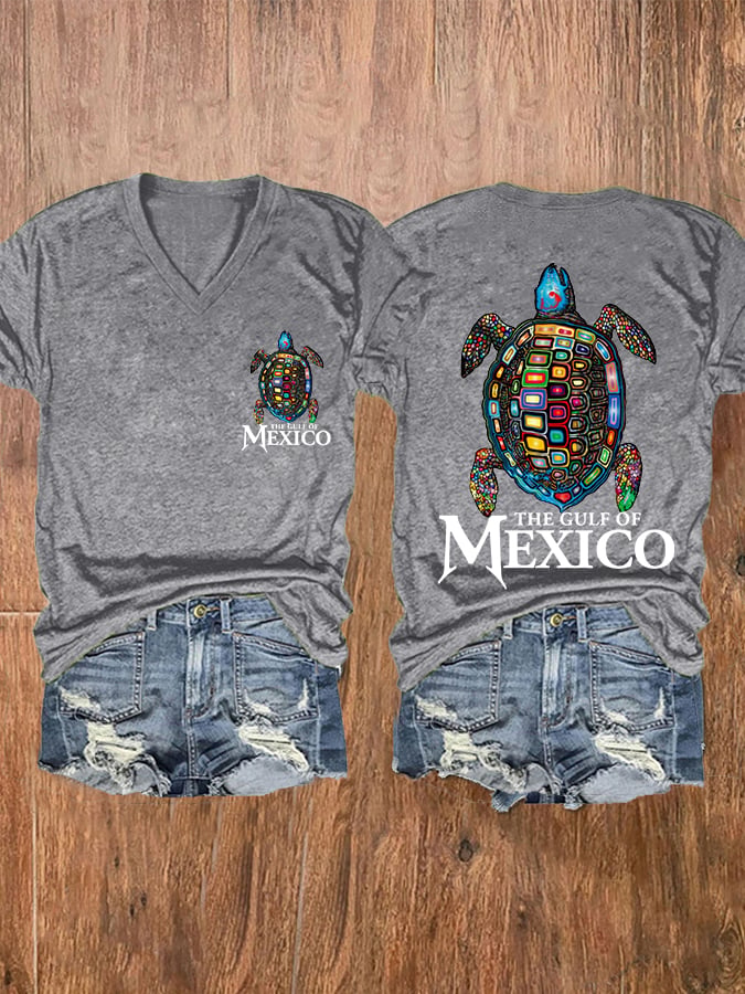 Women's The Gulf Of Mexico Sea Turtle V-Neck Tee