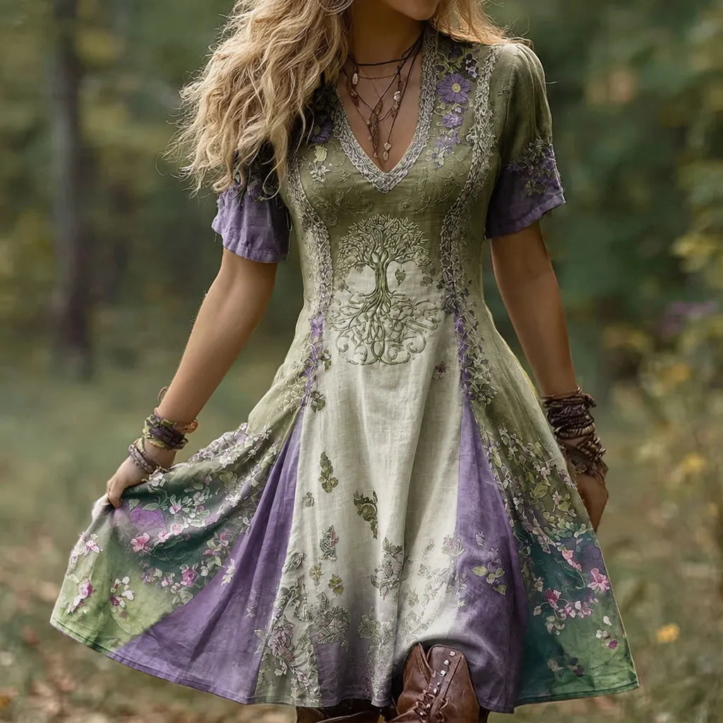 Women's Vintage Viking Tree Of Life Gradient Midi Dress