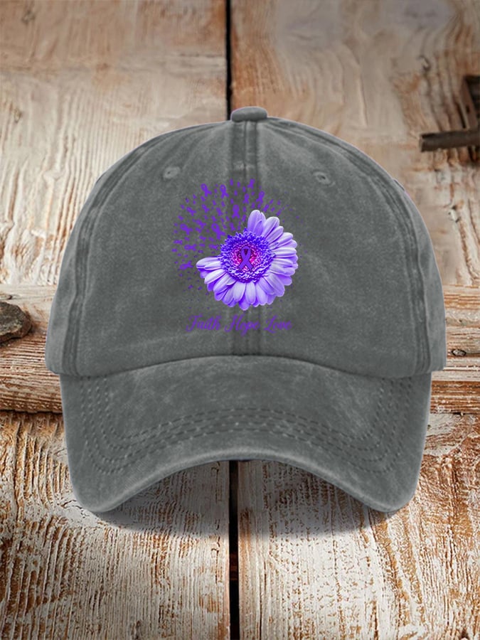 Faith Hope Love Alzheimer's Awareness Purple Ribbon Dementia Hat