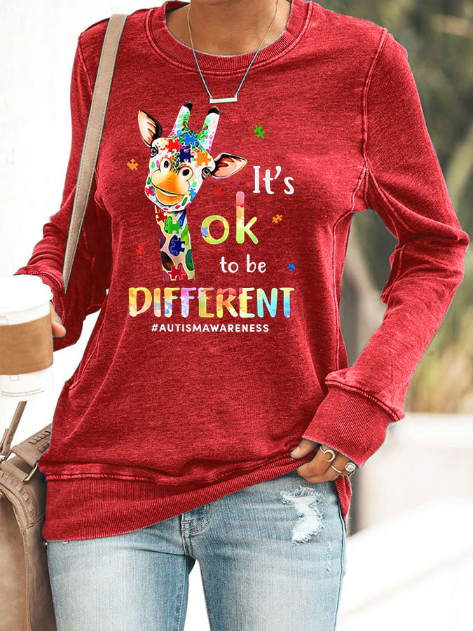 Women's It'S Ok To Be Different Autism Awareness Print Casaul Sweatshirt