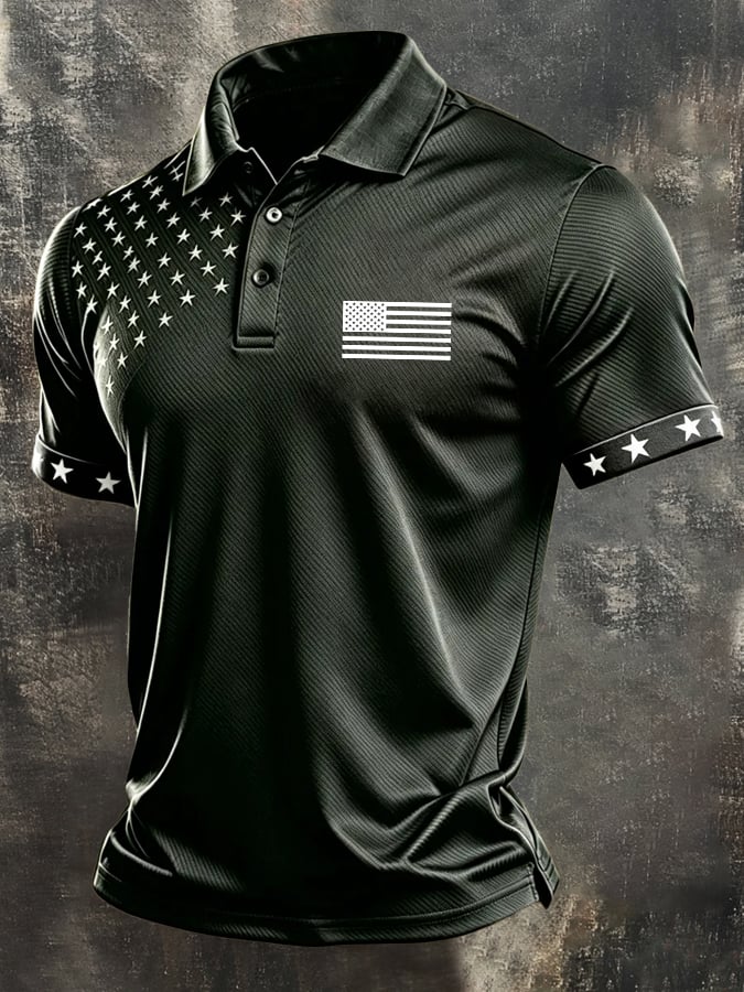 Men's Retro "Patriot" Color-Block Short-Sleeve Polo Shirt