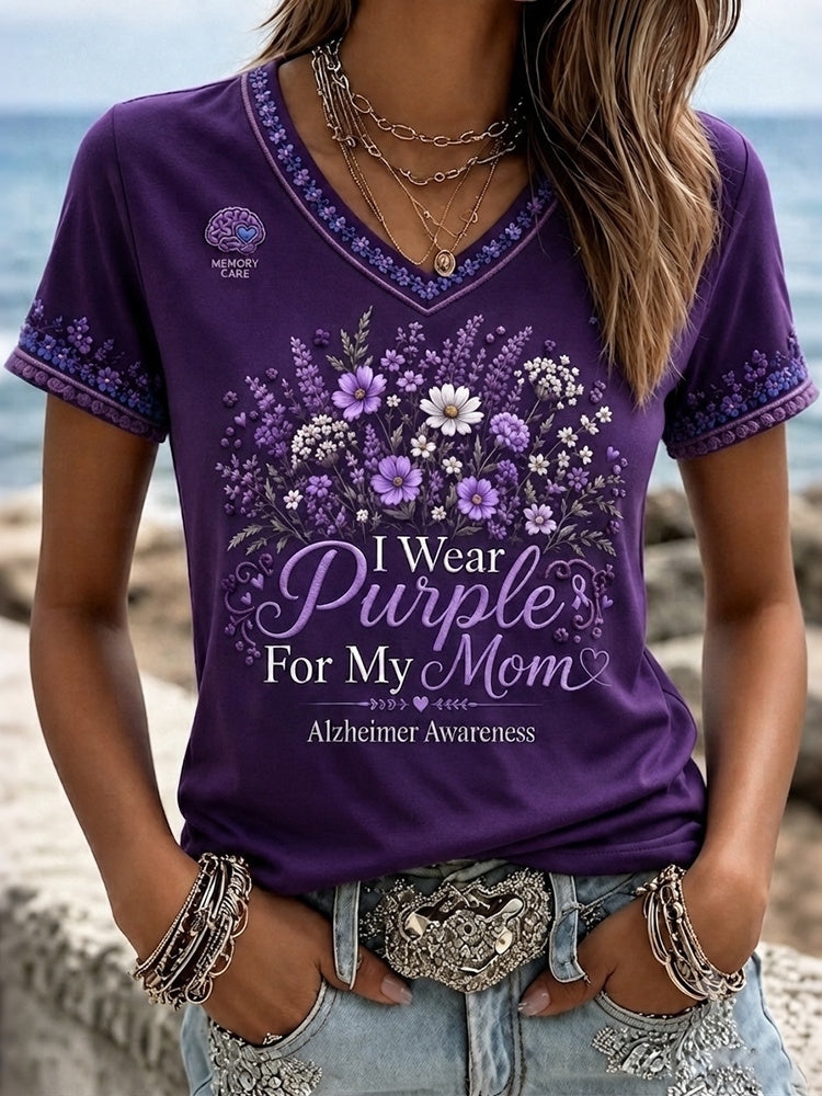 Women's I Wear Wples For Mymom Alzheimer Awareness  T-shirt