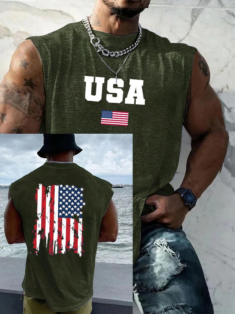 USA  America Flag Pattern Round Neck 100% Cotton Tank Top