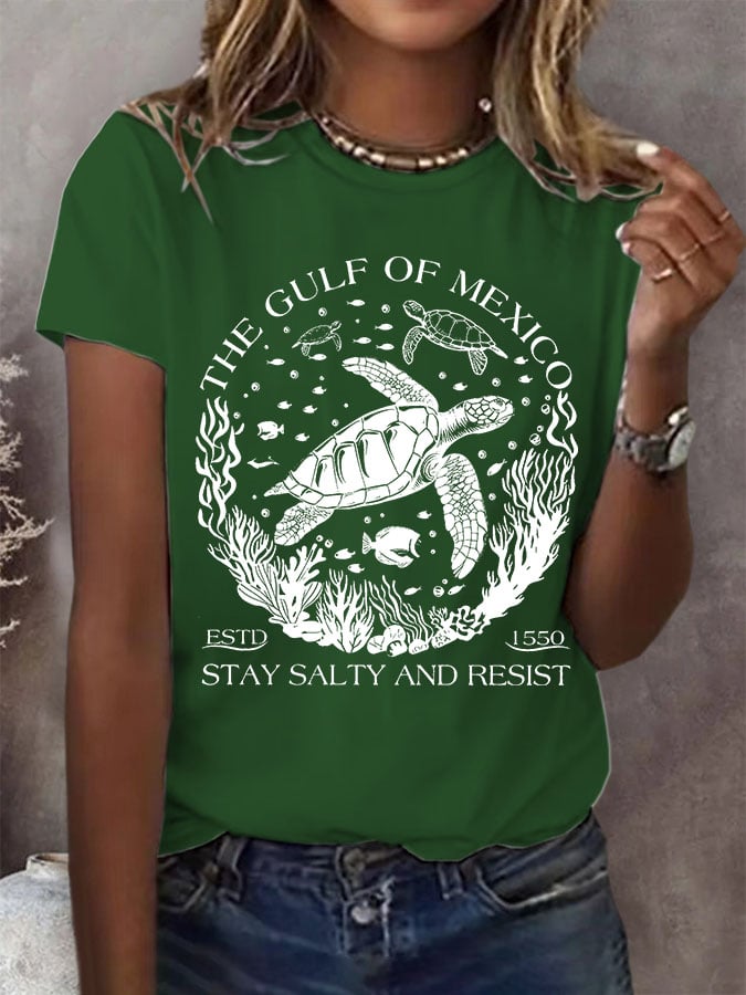 Women's Gulf Of Mexico Print Round Neck T-Shirt