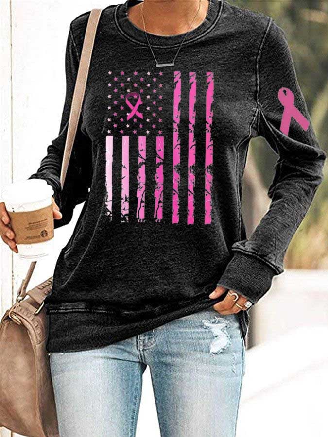Women's Breast Cancer Awareness Flag Print Sweatshirt