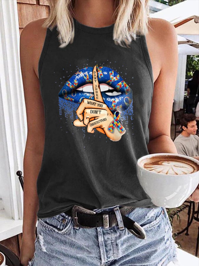 Women's Autism Awareness Don't Judge What You Don't Understand Round Neck Casual Tank
