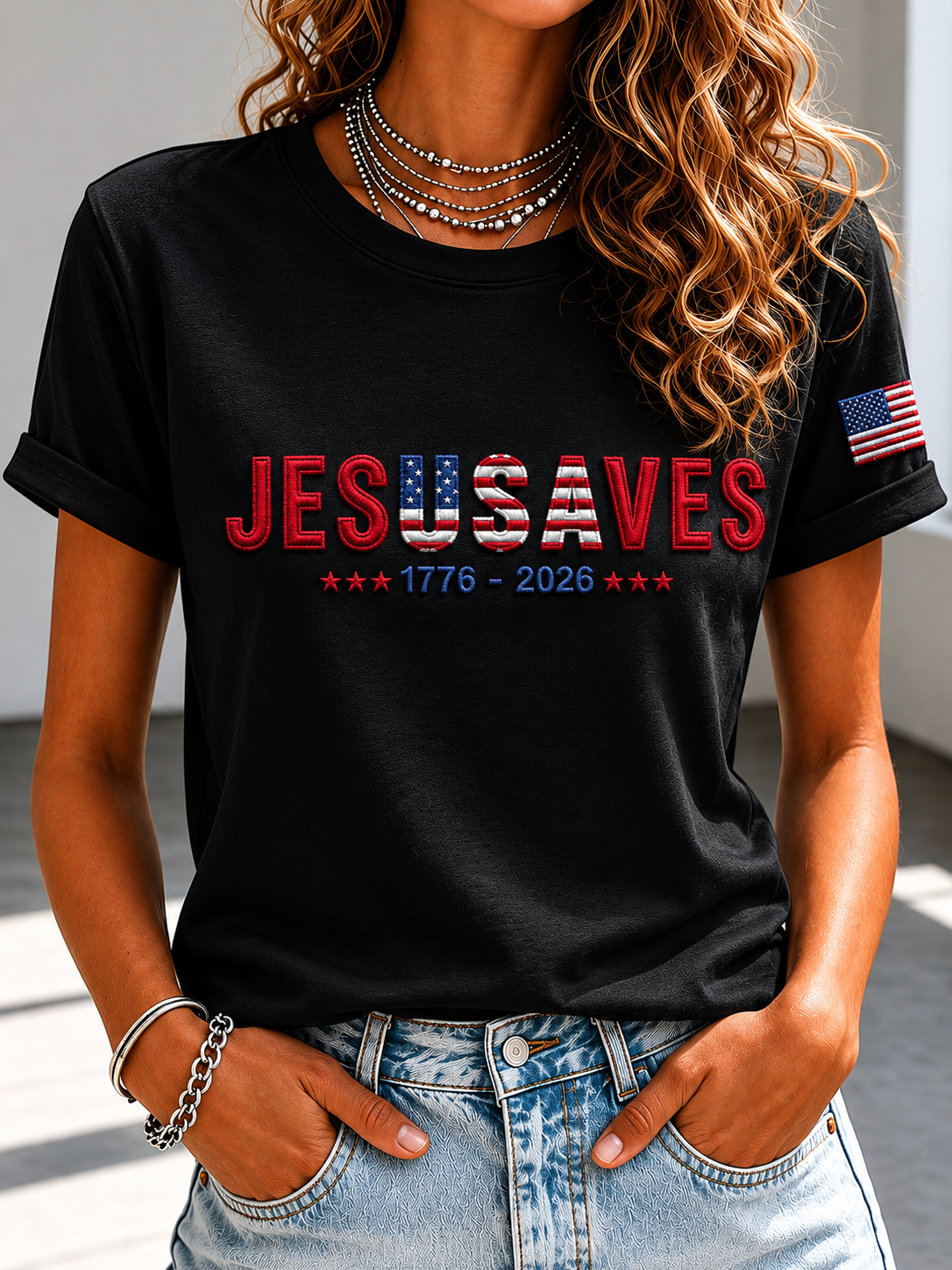 Women's Casual Simple American Letter Embroidered T-Shirt