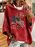 Women's Independence Day Faith Flag Print Oversized Hoodie
