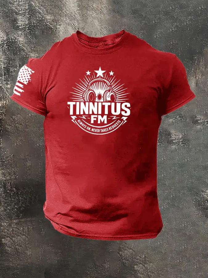 Tinnitus FM Always On Never Takes Requests Pattern 100% Cotton T-Shirt