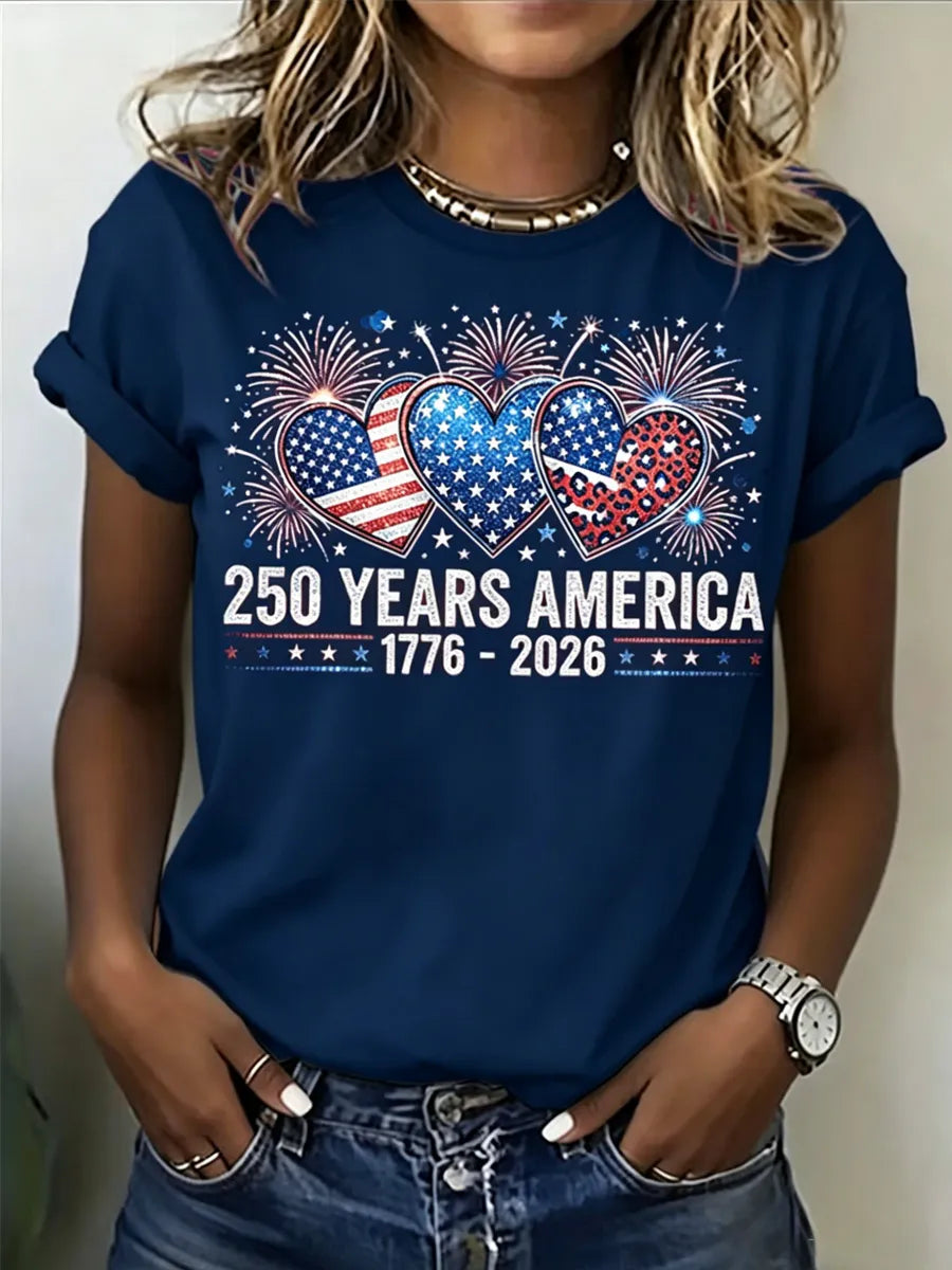 🔥Buy 3 Get 10% Off🔥Women's Casual USA 250th Celebration Print Short Sleeve T-shirt
