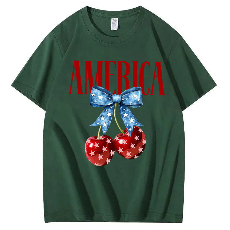 American Flag Cherry Bow T-Shirt