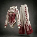 Women's Halloween Bloodstained Bone Floral Spider Web Hoodie Three-piece Set