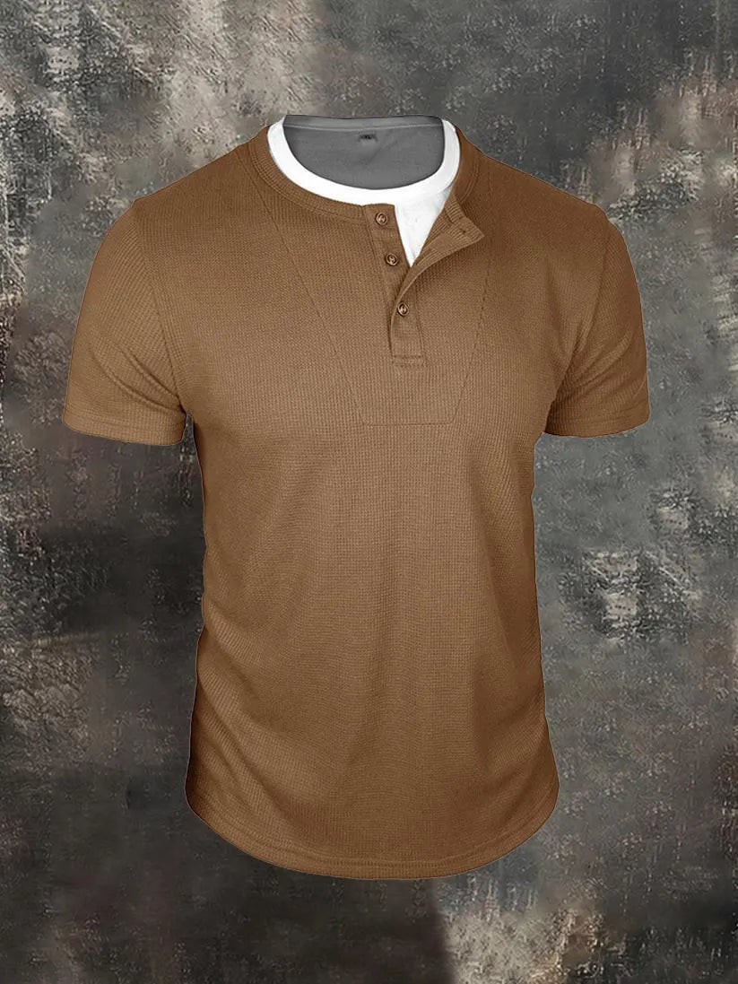 Men's Faux-Layer Waffle-Knit Henley Shirt