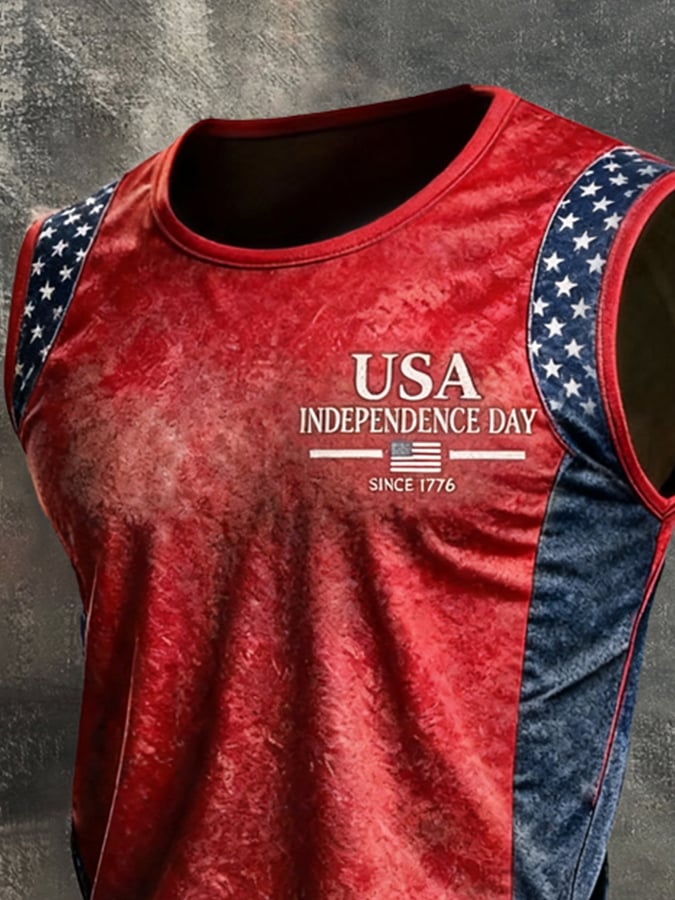 Men's Retro Independence Day Patriot Crew Neck Tank Top