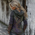 Women's Viking Mythology Phoenix Embroidery Comfortable Warm V-neck Hoodie