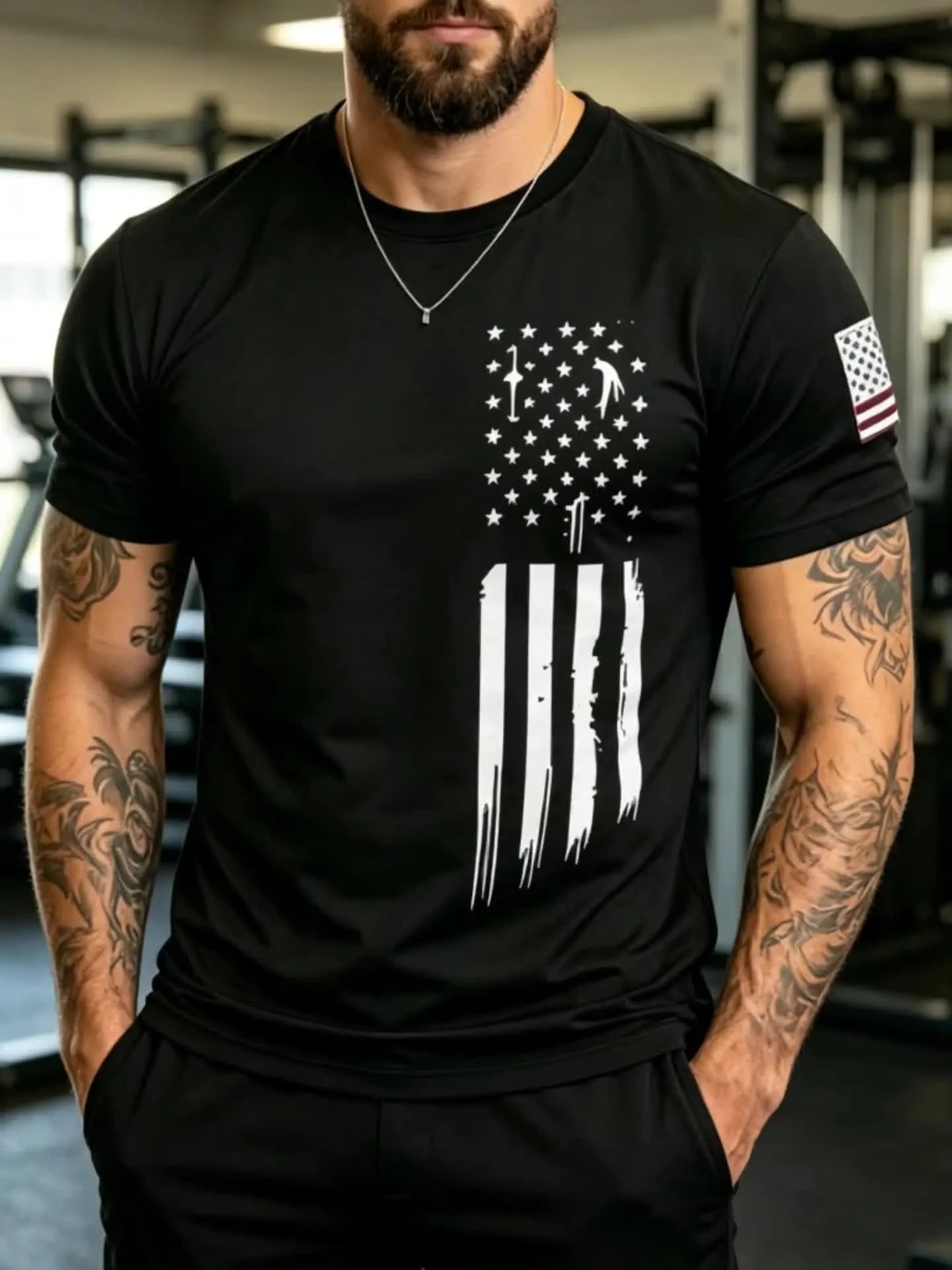 3-Pack America Flag Pattern 100% Cotton T-Shirt