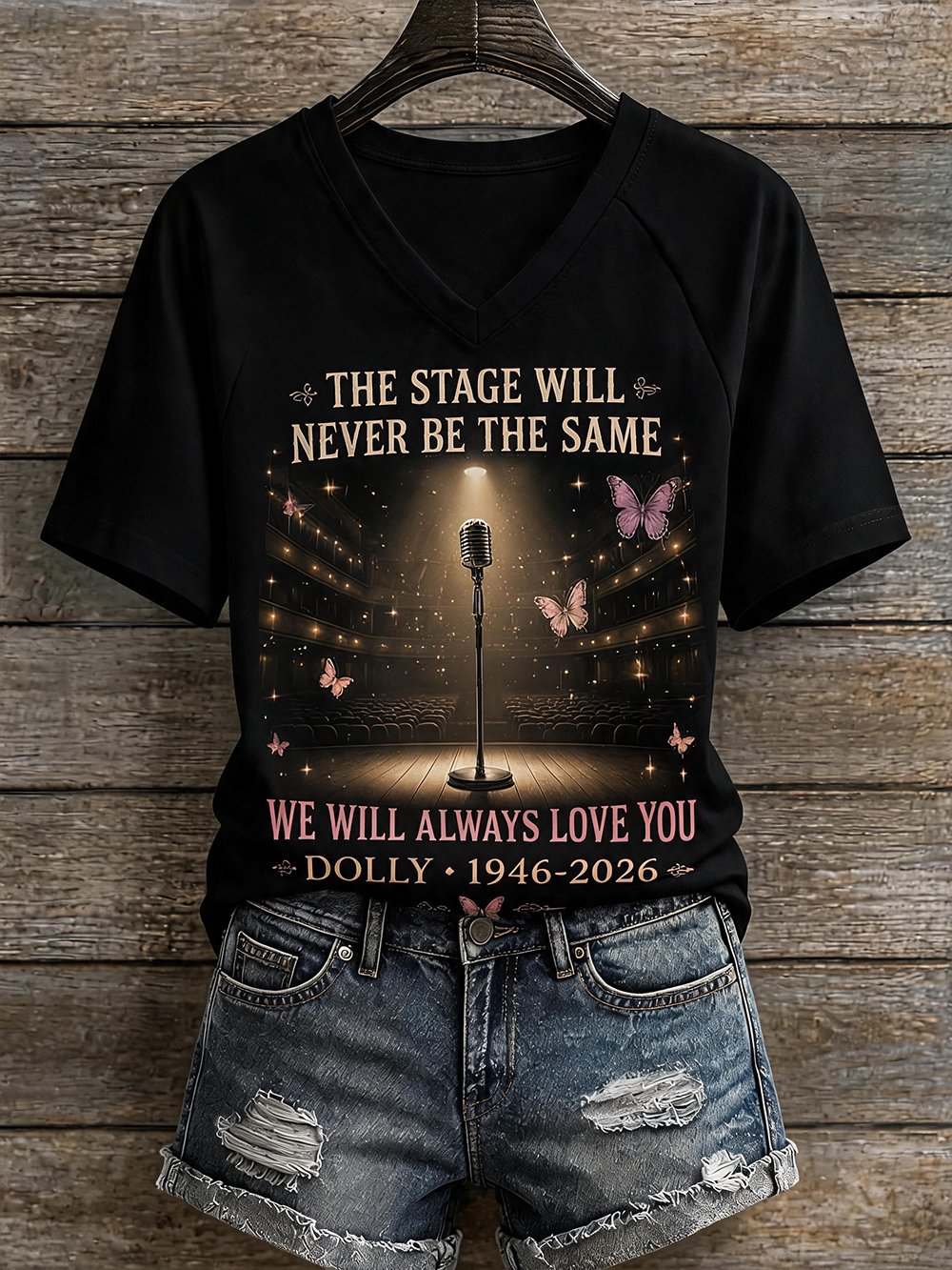Women's "We Will Always Love You" Print V-Neck T-Shirt
