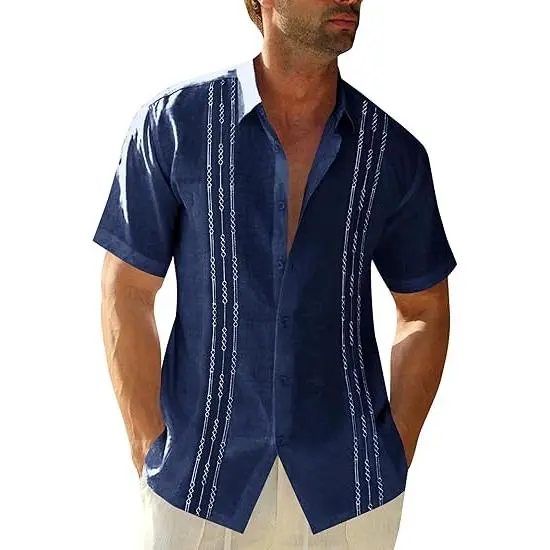 Men's 70% Cotton, 30% Linen Short Sleeve Guayabera Shirts