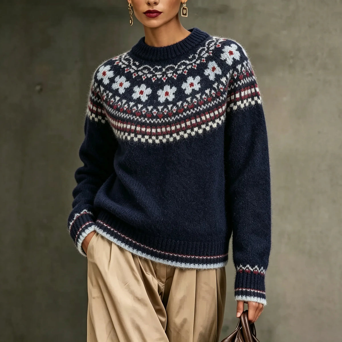 Vintage Fair Isle Jacquard Crew Neck Sweater