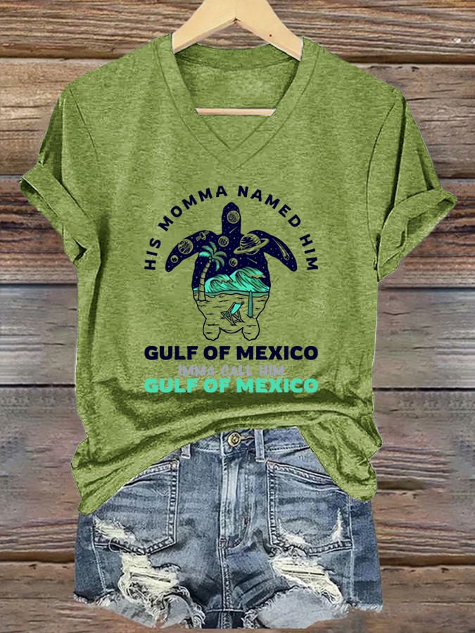 Women's Gulf of Mexico Print V-Neck T-Shirt