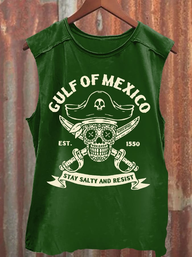 Men'S Retro Gulf Of Mexico Est 1550 Stay Salty And Resist Print Sleeveless Tank Top
