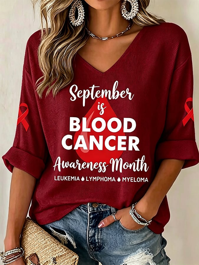 Women's Casual Printed Waffle Top